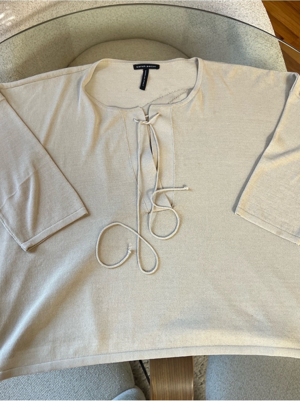 Share Sarah Pacini Oversized Knit Top Tan Pattern Back One Size Made in Italy